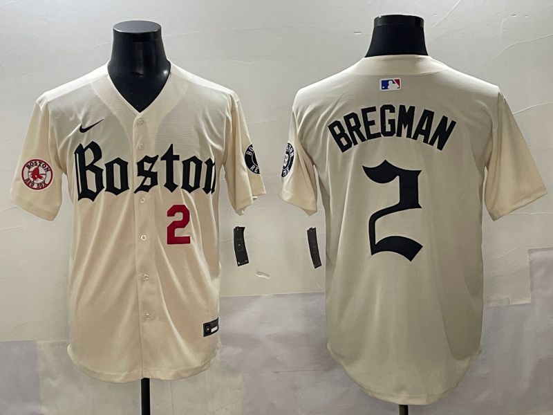 Men 2025 Boston Red Sox #2 Bregman Cream Five generations Joint Name Nike MLB Jersey style 9